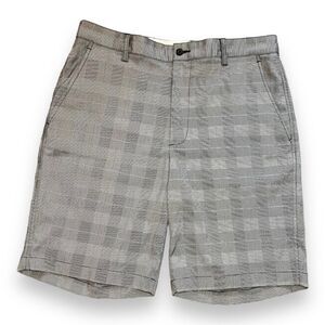 FootJoy Mens Gold Khaki Shorts Plaid Houndstooth Flat Front Stretch Gray W34